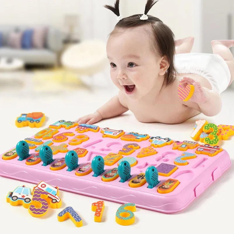 Montessori Kinderspeelgoed Educatief Plastic Drukke Bordspellen Kinderen Wiskunde Peuter Geometrisch Blok voor Babysorteerder Magnetisch Vissen