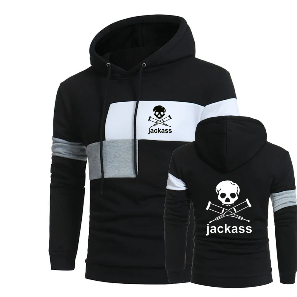 

Spring Autumn New Jackass Forever Logo Printed Custom Made Spliced Men Pullover Hoodie Casual Popular Hooded Man Sportswear Tops