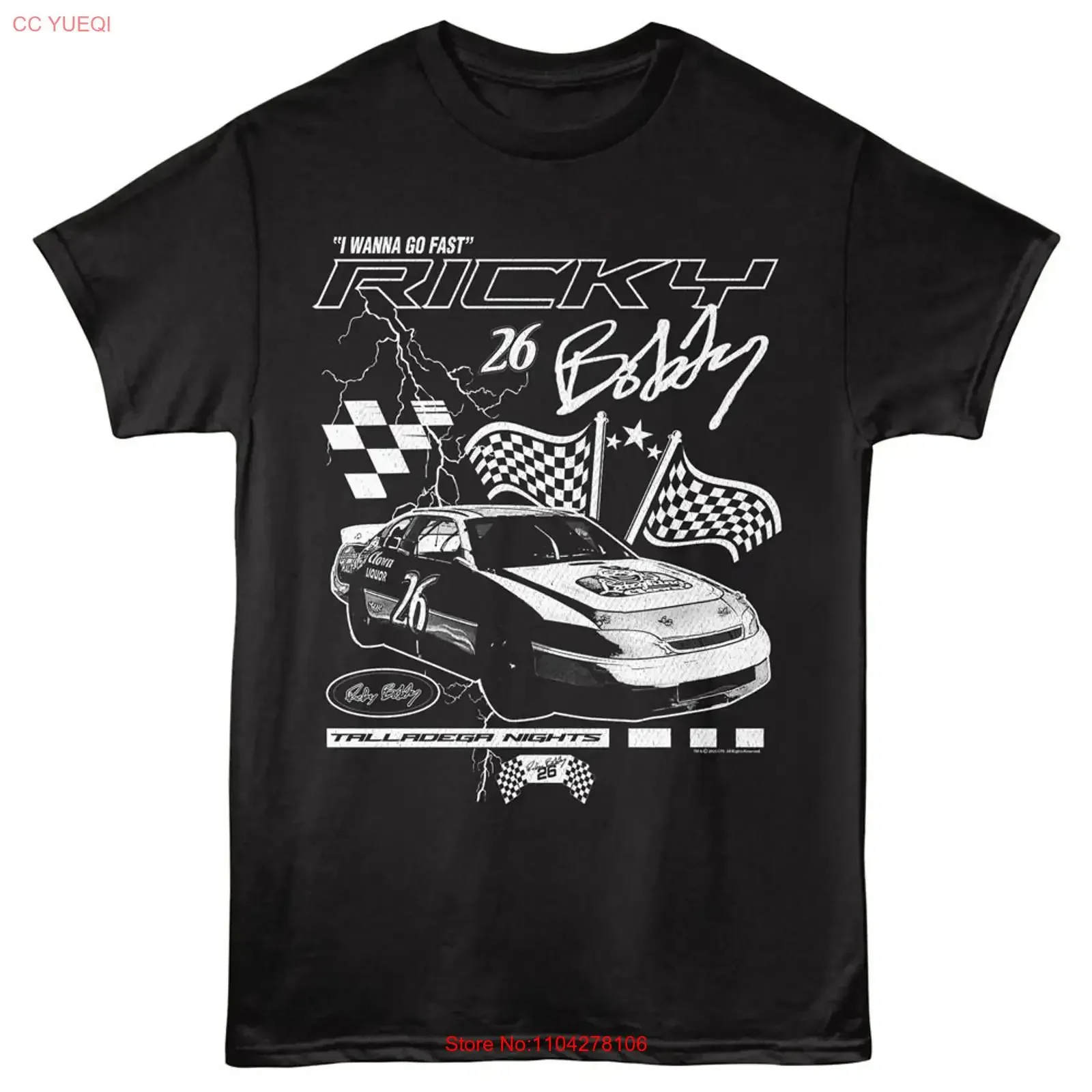 Camiseta para hombre Talladega Nights 26 con rayos y banderas en blanco y negro, ropa de diseñador vintage lavada, ropa de calle versátil