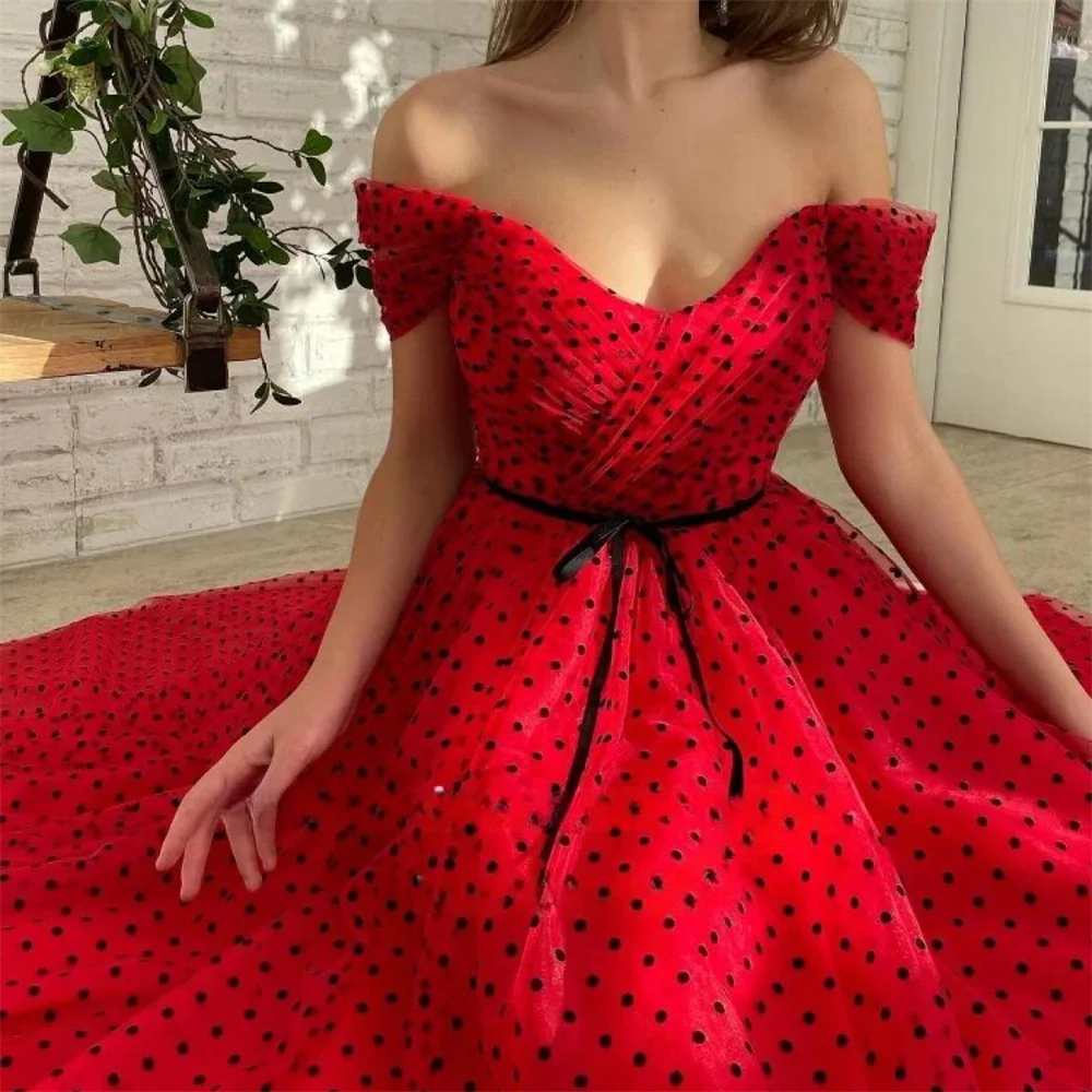 Vestidos de baile vermelho Bella, vestido de noiva linha A do ombro, elegante vestido sem mangas na altura do tornozelo, 2024