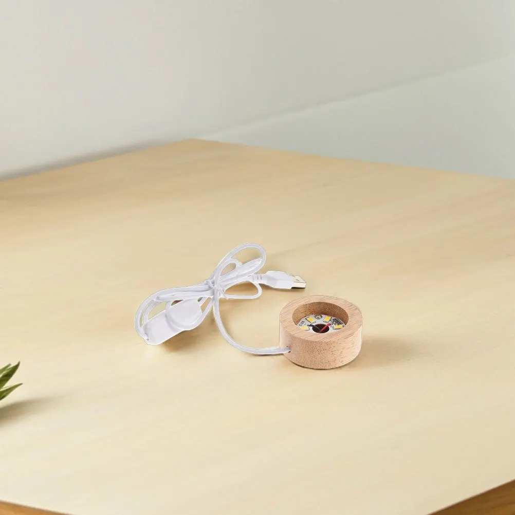 

Rubberwood Mini Round LED Lighted Display Base Crystal Ball Stand Night Light Base for Bedroom Living Room USB Chargeable Stable