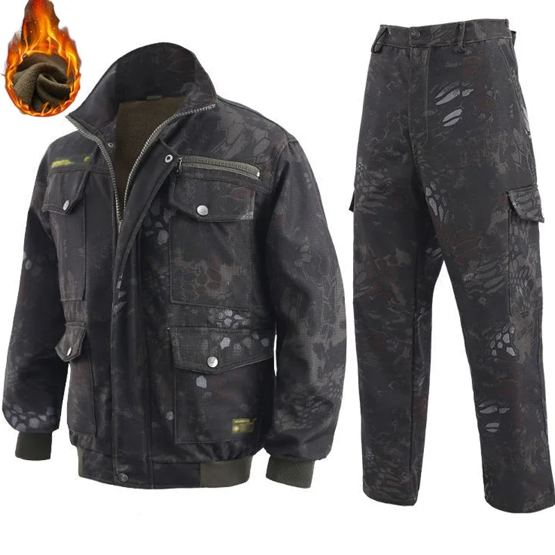 Veludo resistente ao desgaste dos homens camuflagem roupas de trabalho, roupa lazer, roupa do seguro do trabalho, exterior, inverno