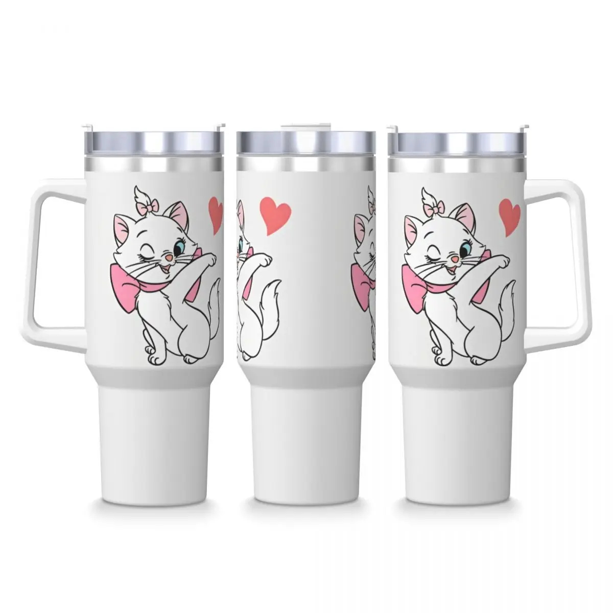 Cartoon Pink Marie Cat Stainless Steel Tumbler Kawaii Camping Mugs Cup Large Thermal Mug Cold Drink Milk Tea Water Bottle