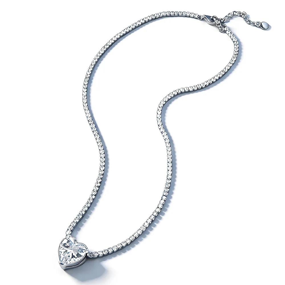 925 Silver Heart Pendant Tennis Chain Necklace Men's and Women's Same Exquisite Shiny High Carbon Diamond Luxury Necklace