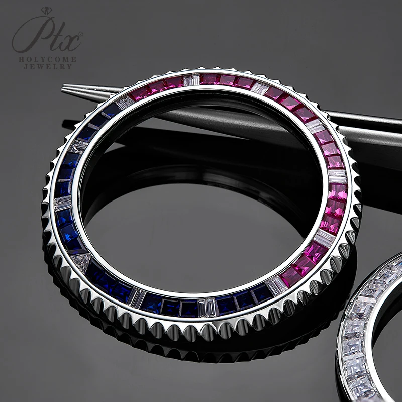 Custom 40.3mm Watch Bezel Stainless Rainbow Color Loose Gemstone Diamond Moissanite Refit Men Charms Hot Sale Watch Decoration