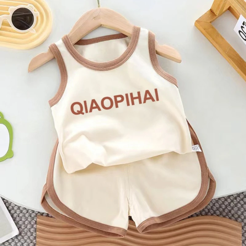 MODAL Bequeme Weiche Sommer-Kinderoutfits Kinder-Mode Ärmellose Weste und Hose Zweiteiliges Set Jungen Mädchen Shorts-Set