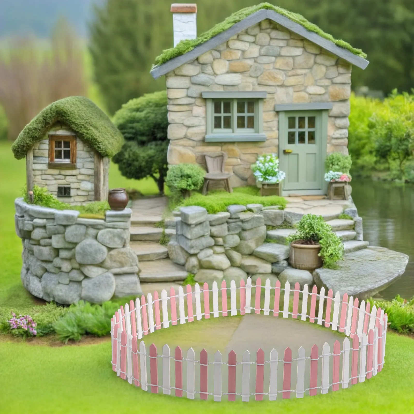 Miniature Garden Fence Dual Tone Wooden Rustic Decorative Border Fence for Fairy Garden Micro Landscape and Craft Projects
