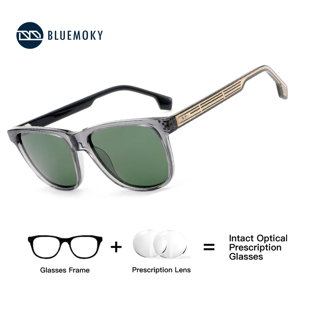 

BLUEMOKY Modish Polarized Square Prescription Sunglasses For Men Trend Metal Uv400 Protection Corrective Sun Glasses