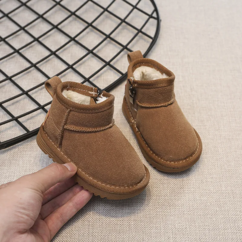 Botas de nieve para niños, botas de invierno cálidas de cuero de calidad para niñas, botines antideslizantes de suela suave, talla 15-30