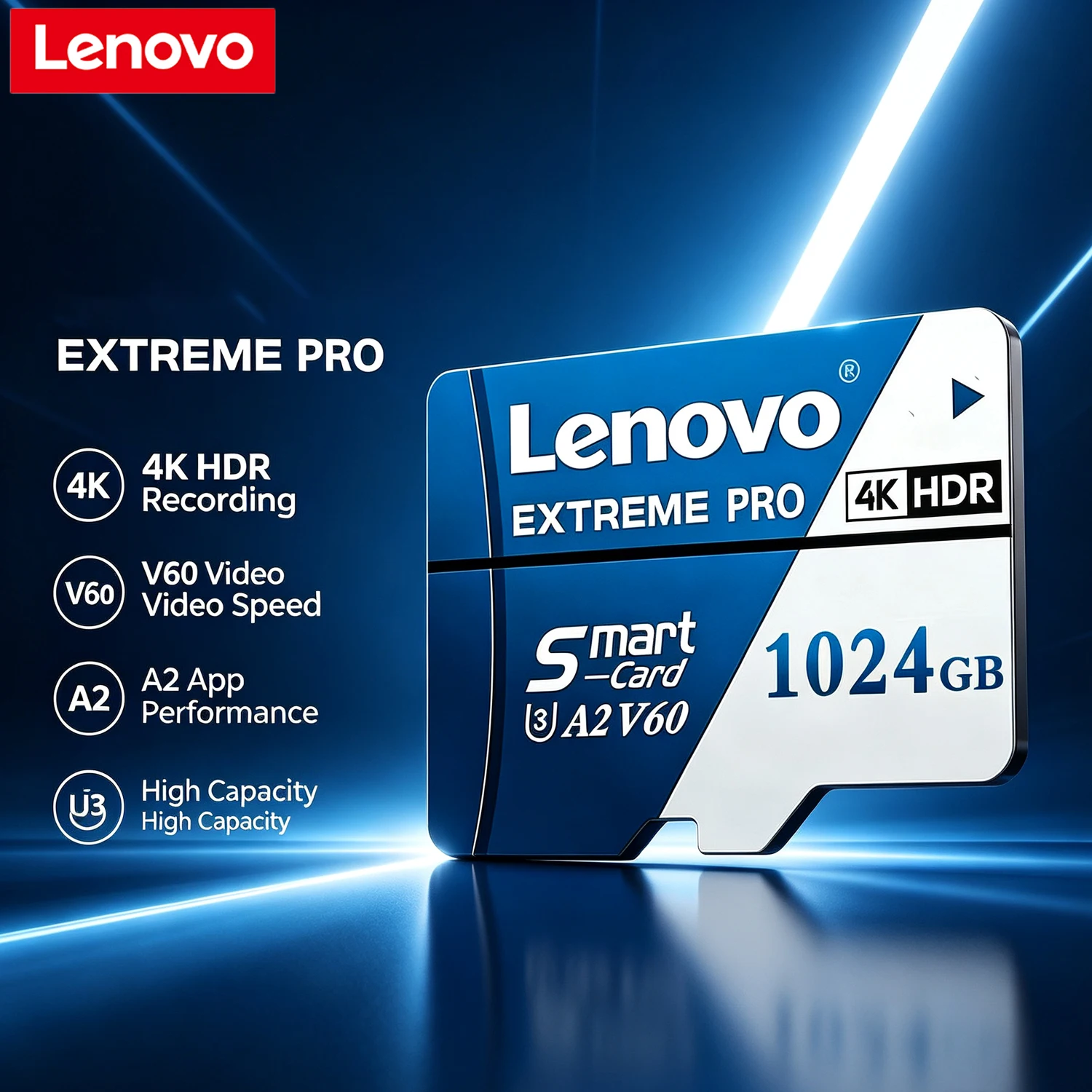 بطاقة ذاكرة Lenovo Micro SD بسعة 1 تيرابايت، فئة Extreme Pro، سرعة عالية U3 V60، تدعم 4K وFull HD، متوفرة بسعات 128 جيجابايت و256 جيجابايت و512 جيجابايت، بطاقات ذاكرة TF للهواتف والطائرات بدون طيار.
