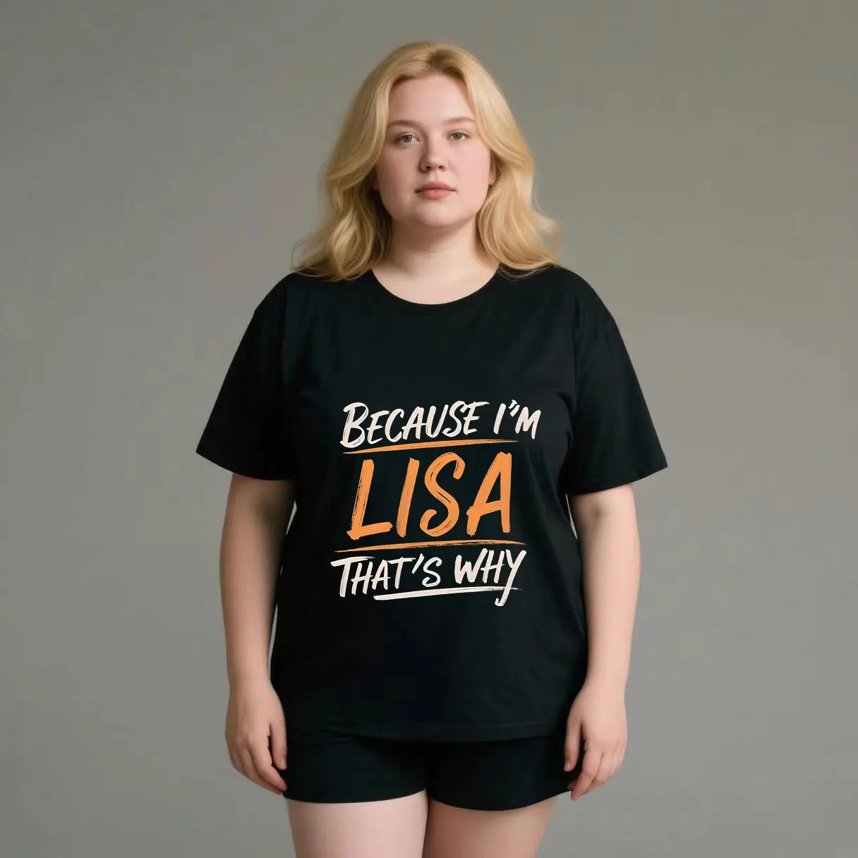 

Orange white minimalist letter print plus size Ladies' casual short sleeved T-shirt black