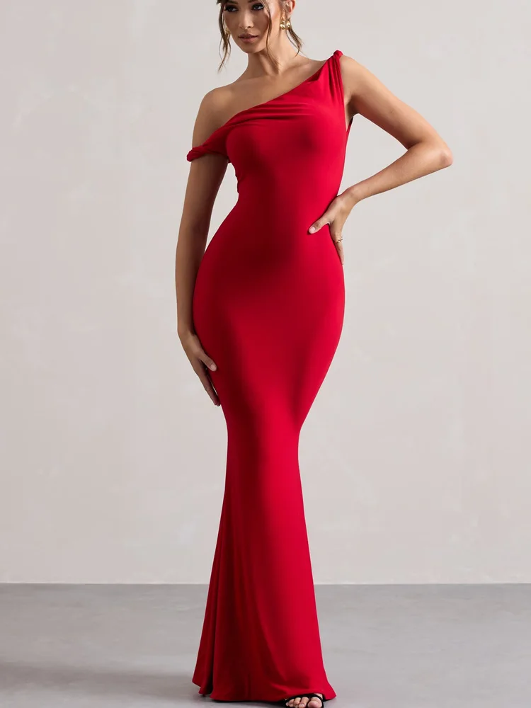 Moda mujer Sexy ceñido al cuerpo vestido de noche con cuello oblicuo elegante fuera del hombro sin mangas vestidos largos de fiesta nueva ropa de Color sólido