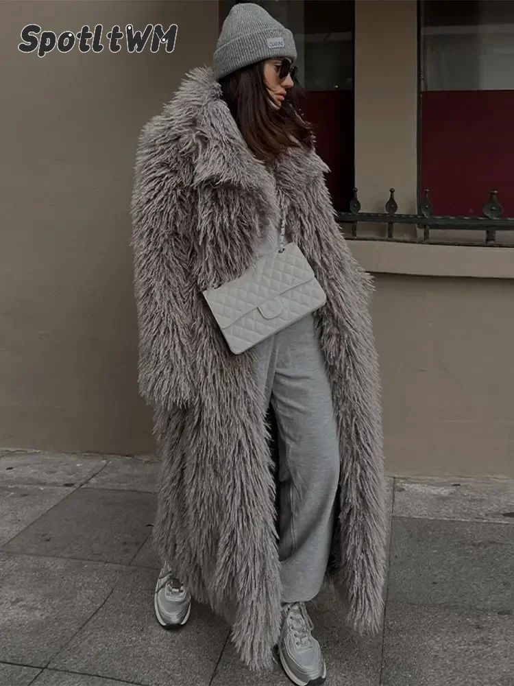 2024 Fashion Long Fluffy Warm Full Sleeves Overcoat Elegant Thicken Faux Fur Coat For Women Fall Winter Female Chic Streetwear
