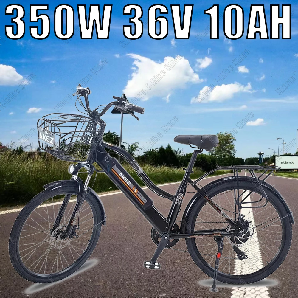 Women's E-Bike 350W Motor 36V10AH Lithium battery 26-inch Thin Tire Urban Commuter Electric bicycle 30KM/H Daily Leisure E-Bike