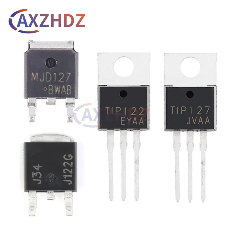 10PCS TIP127 TIP122 TO-220 MJD122 MJD127 TO-252 DPAK MJD122G MJD127G J122G SMD NPN PNP 65W 20W 100V 5A 8A Darlington Transistor