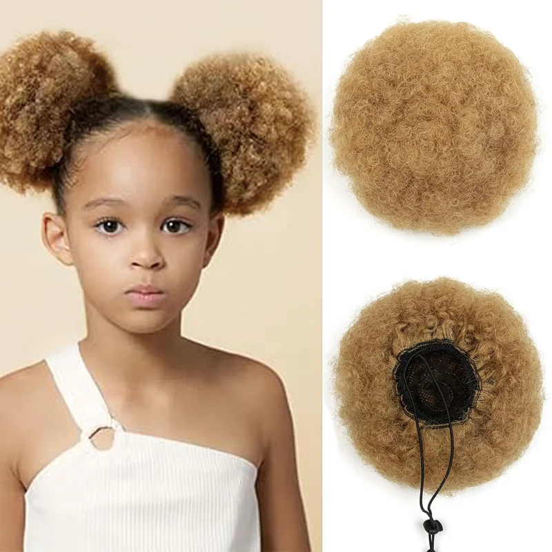 Clip in Afro Kinky Puff Human Hair Ponytail 4-6-8 Inch Drawstring High Bun Updo Extensions for Black Women’s Hairstyle Use