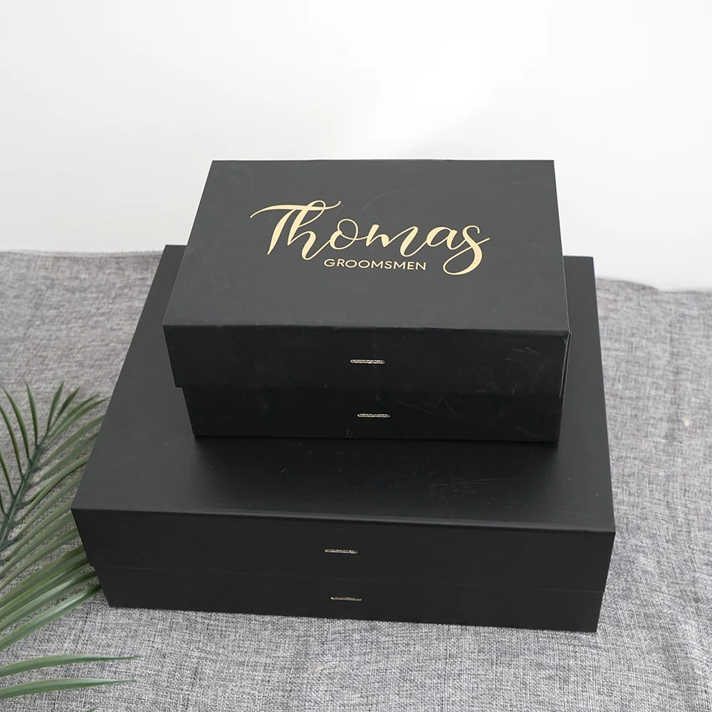 Personalized Black Gift Box Groomsmen/Best Man Empty Gift Box Wedding Bachelor Party Thank You Favors Will You Be My Groomsmen