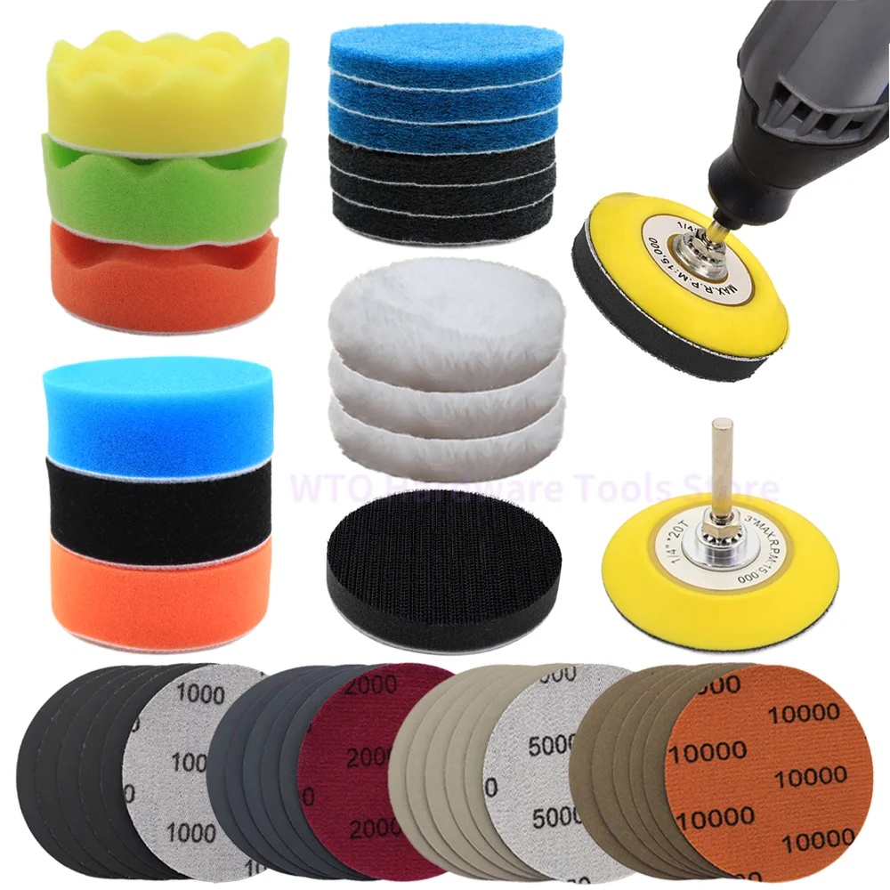 39 Pieces 3 Inch Buffing Polishing Pads, Headlight Restoration Kit Car Foam Drill Polishing Pad for Car Polishing and Waxing