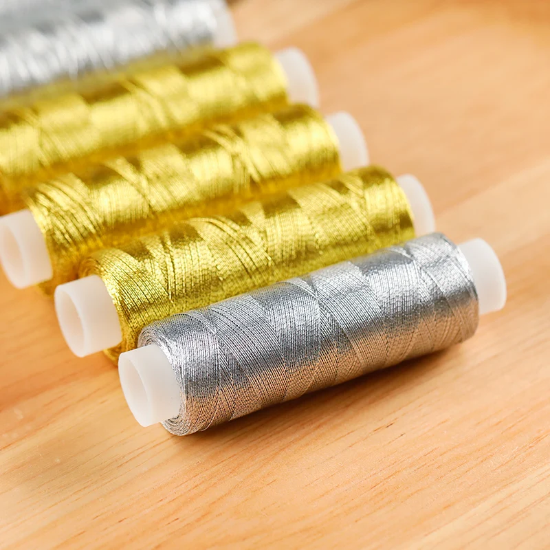 200 Yarns Gold Silver Thread Metal Thread Bright Light DIY patchwork Household Sewing Machine Embroidery Thread TJ9757