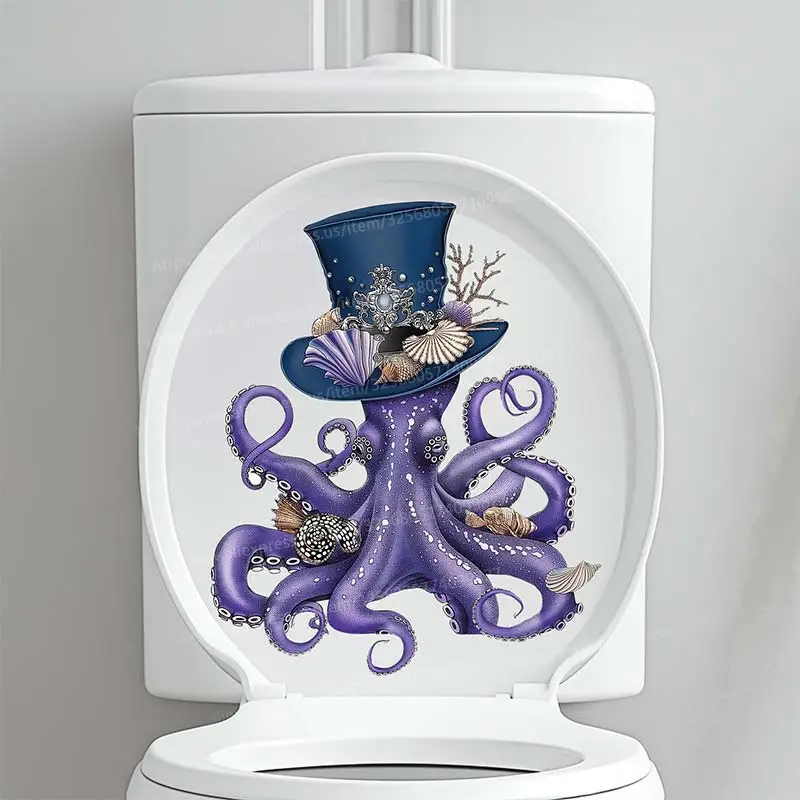 

Creative Cartoon Marine Life Magic Octopus Toilet Lid Decal Waterproof WC Door Sticker Removable Self-Adhesive Decor S1811S