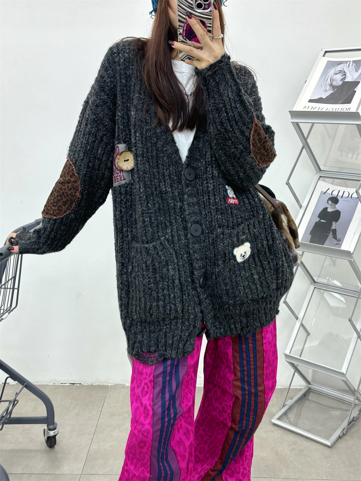 Korean Version Loose Single-breasted Knitted Sweater Cardigan Women Autumn Winter New College Style Simple High-end V Neck Coat