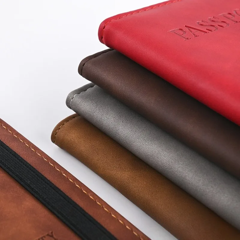 

Leather Passport Cover with Elastic Band Travel Wallet Holder for Men Women Document Organizer