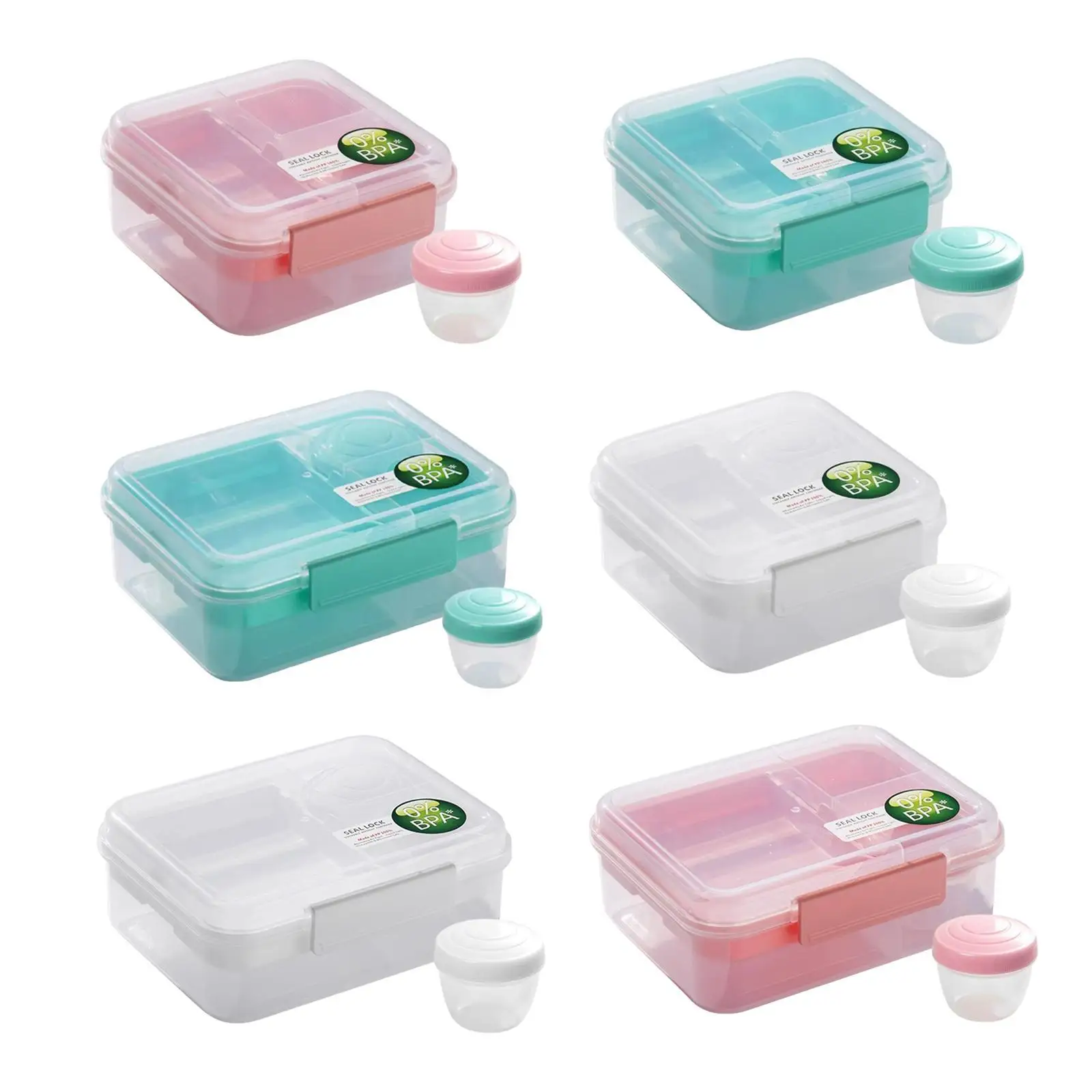 Meal Prep Containers Portable Rectangle Bento Box with Salad Dressing Container Reusable for Picnic Work Office Party School