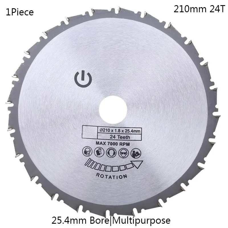 210mm Circular Saw Blade 24T 25.4mm Bore, Multipurpose Cutting Disc for Wood Metal Steel Aluminum Plastic