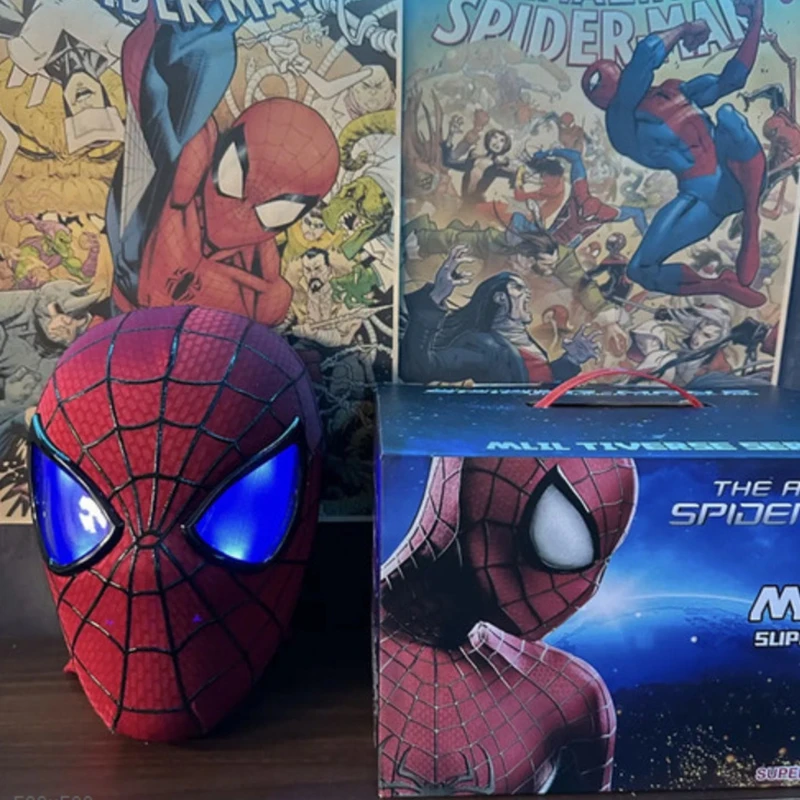 Máscara de pestañas Miles Spider-Man, tocado, Cosplay, ojos móviles, máscara electrónica, juguetes de Control remoto, disfraz de Cosplay, regalos para niños y adultos