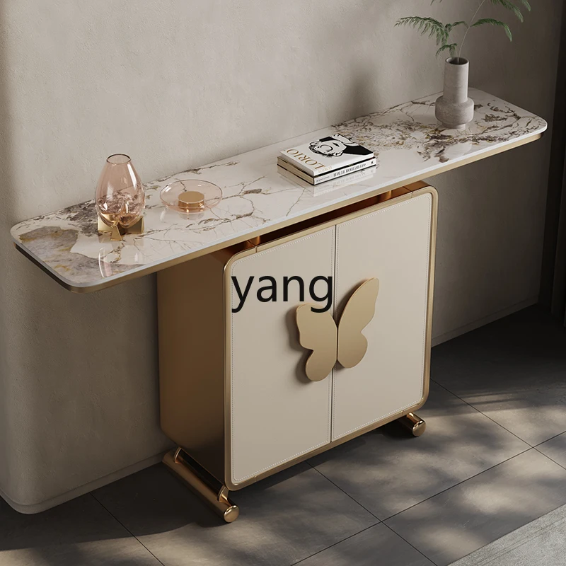 Ltt Italian light luxury entrance cabinet foyer entry living room entrance table stainless steel rock slab end view table