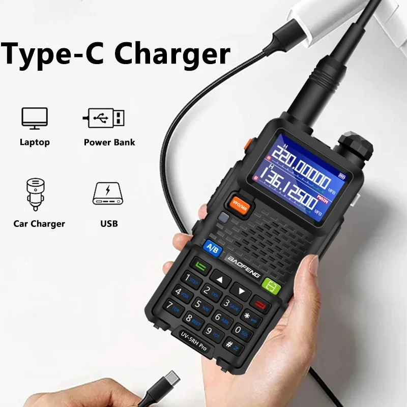 Baofeng-walkie-talkie UV-5RH Pro, batería de 3800mAh, de 14W USB-C, radio bidireccional FM de cuatro bandas, frecuencia de copia de 999CH, actualización de UV-5R