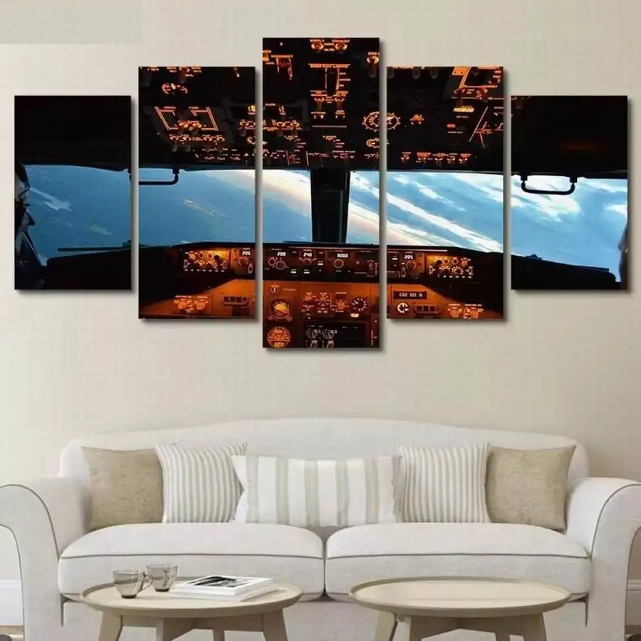 

Aircraft Cockpit 5 Piece Diy Diamond Arts Painting Kits Scenery Full Square Round Drill Mosaic Embroidery Picture Wall Decor