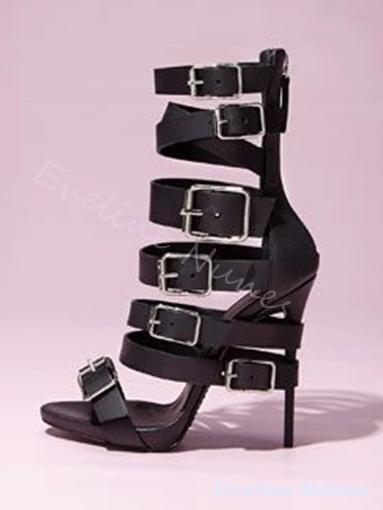 Fashion Belt Buckle Runway Sandals Women Peep Toe Hollow Stiletto Heel Party Sandals 2026 New Brown Sexy Luxury High Heels - view 3