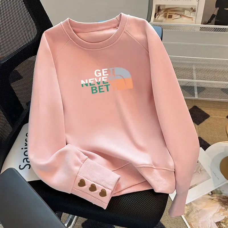 Women's Autumn and Winter NewFashion Elegant Round Neck Long Sleeved Solid Color Printed Sweater Casual Versatile Commuter Tops