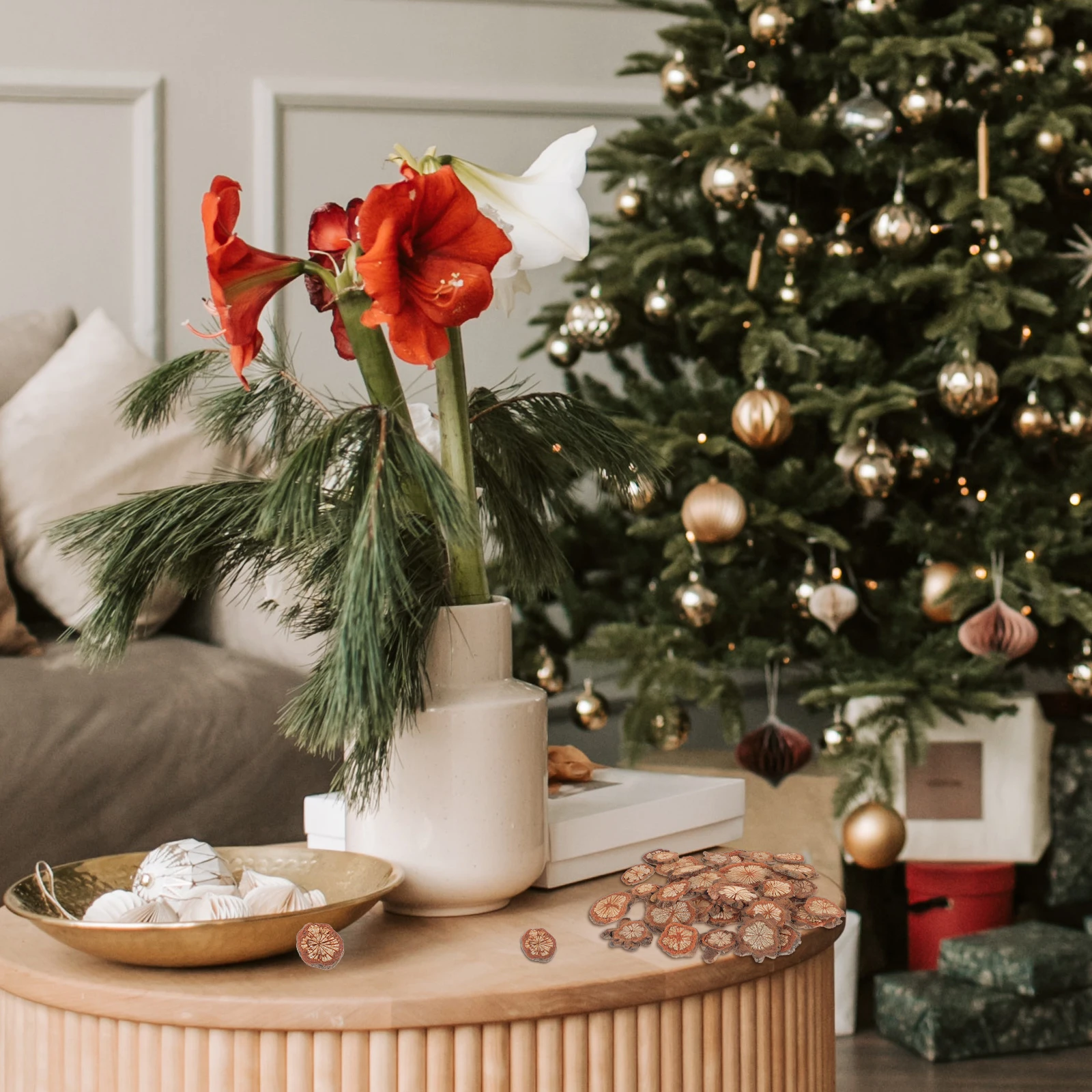 

Wood Slices Garland DIY Craft Material Home Ornament Natural Wooden Chip Table Decor Lightweight Portable Christmas
