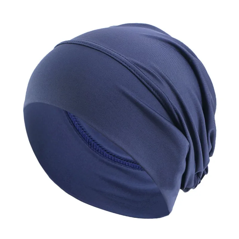 New Ethnic Elastic Headscarf Cap, Solid Color Base Cap for Women