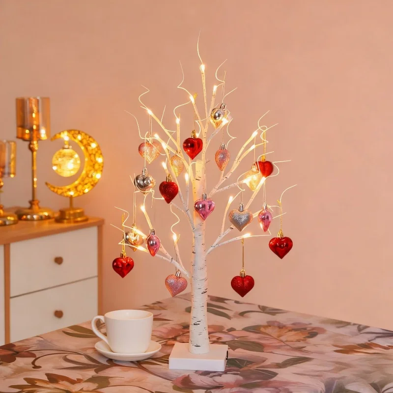 60 cm LED Birke Baum Nachtlicht Bunte Herz Hängen Baum Anhänger Weihnachten Hochzeit Party Dekoration Valentinstag Geschenke – Detail 3