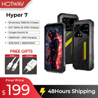HOTWAV Hyper 7 Rugged Smartphone Dimensity 7050 5G Gemini AI Mobile phone 8GB 256GB 6.6'' FHD+ 2K 10800mAh 33W Cellphone
