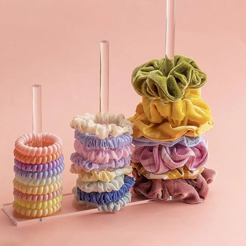 

Clear Acrylic Hair Tie Holder Organizer Vertical Tower Design for Scrunchies Hairbands Rubber Bands Bracelets Headbands Small