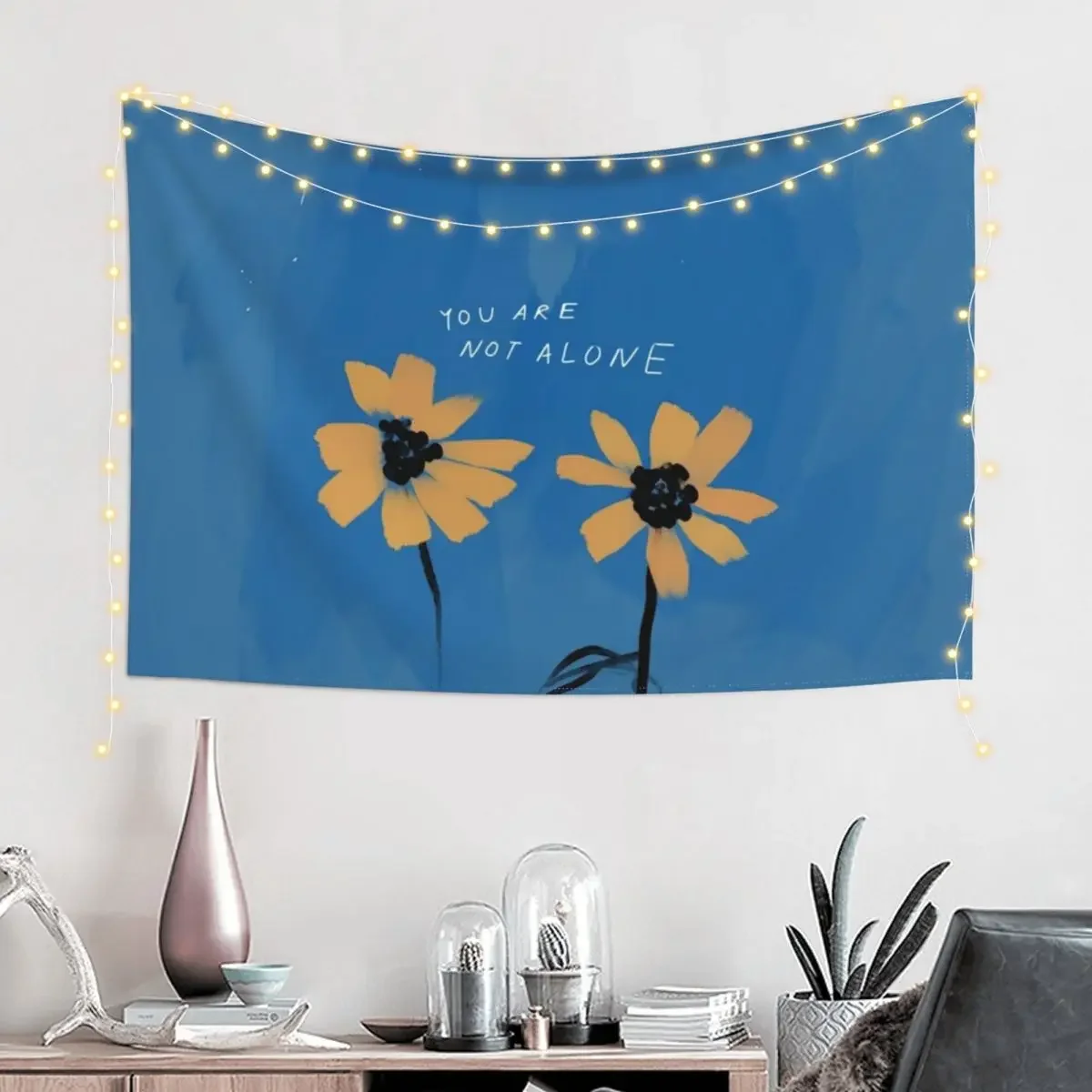 You Are Not Alone - Friendship Flowers - Daisy Inspired - Blue Happy, Positive Aesthetic0 Tapestry Wall Carpet Tapestry