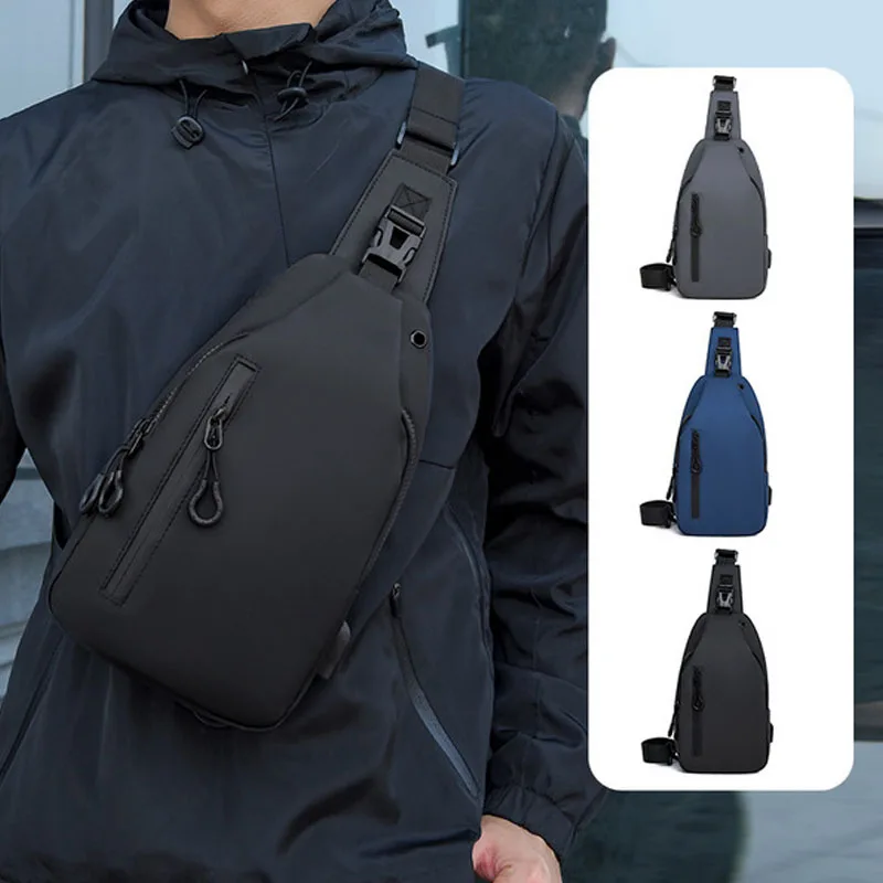 2026 Men Bag Fashion New Solid Color Men Chest Bag Outdoor Casual Fashion One Shoulder Crossbody Bag Nylon USB Charging Shoulder