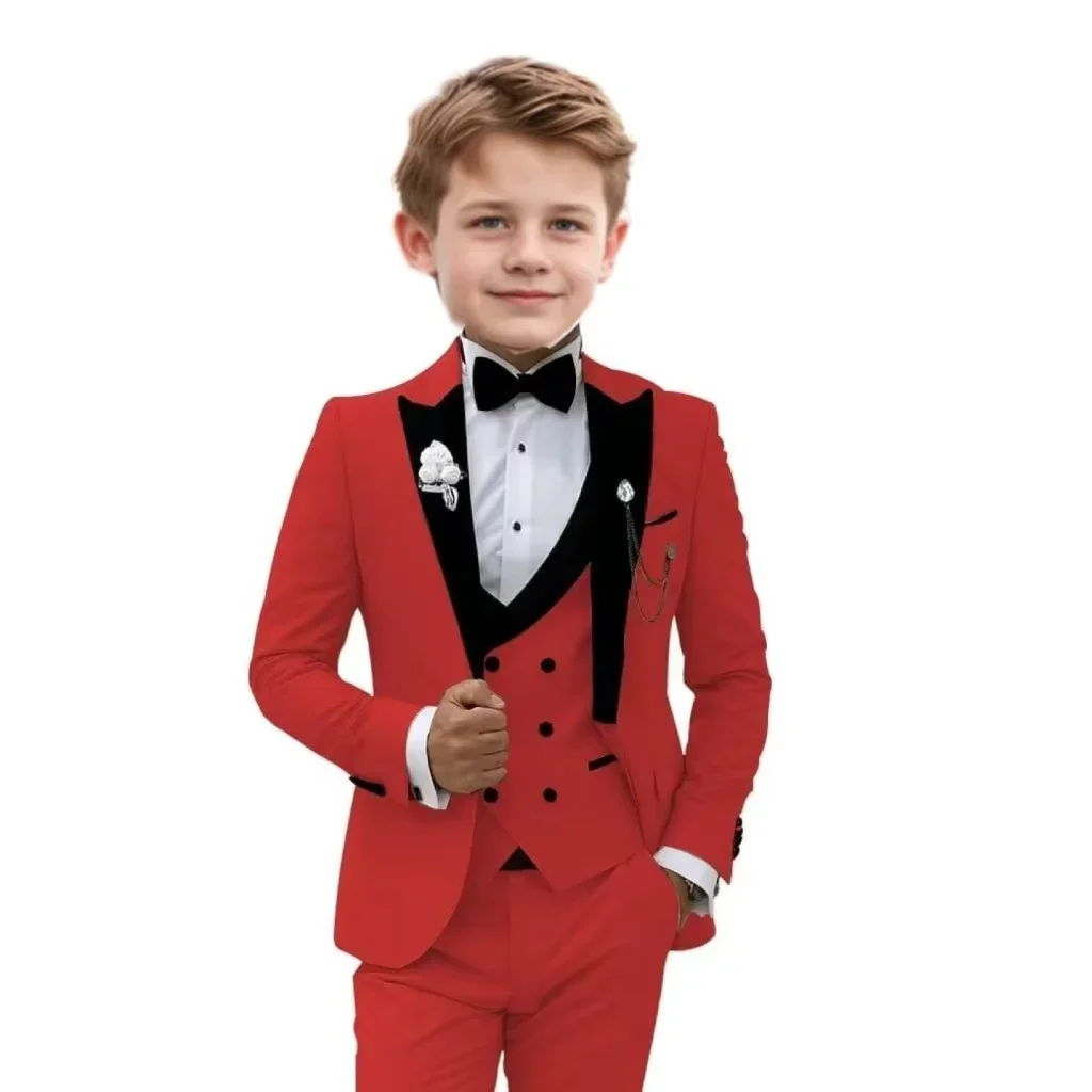 

Handsome Boy Suit 3 Pieces Set Blazer Pants Vest Children Piano Waistcoat Single Breasted Elegant Performance Evening Dresses