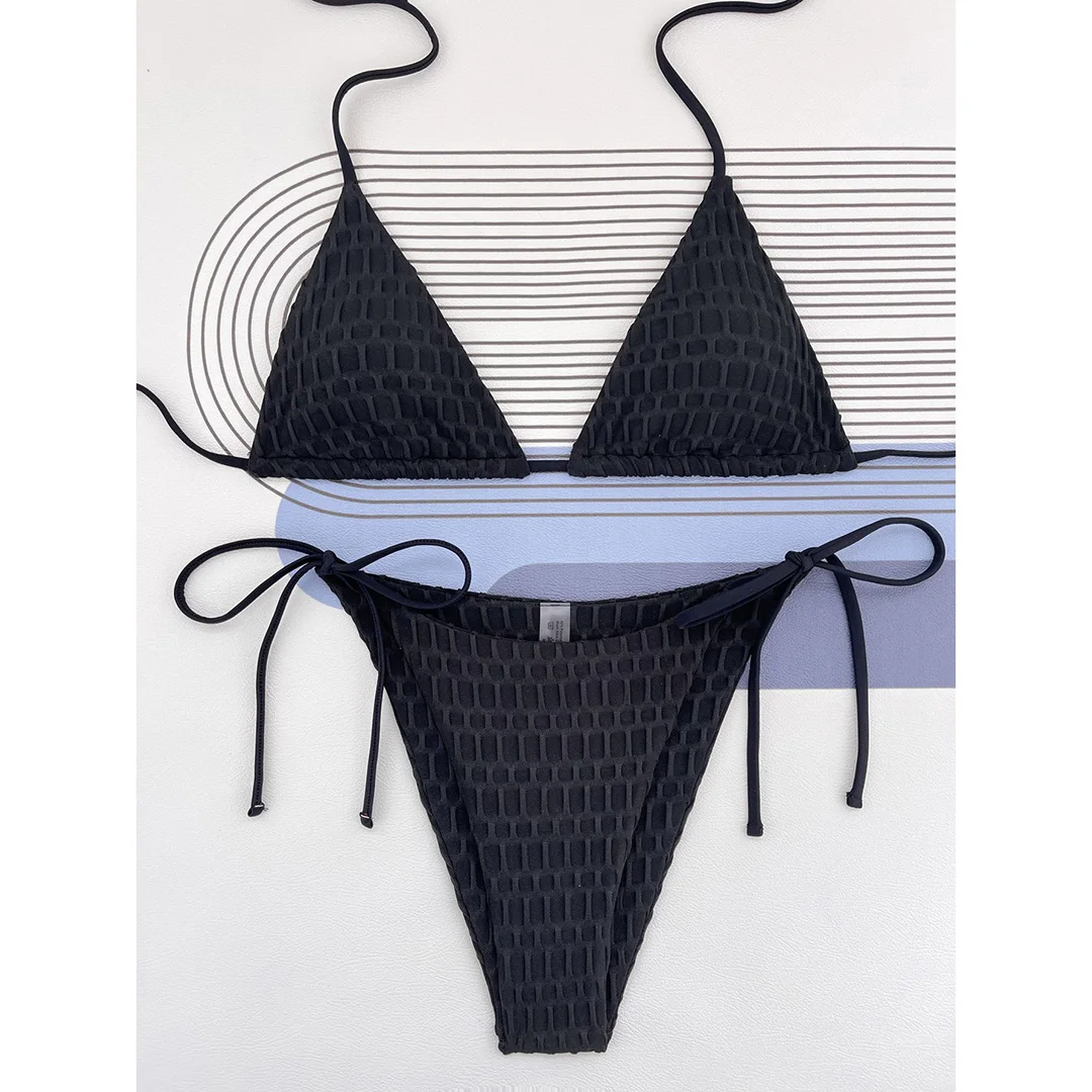 Halter Neckholder Bikini mit Falten, brasilianischer Mini-BH, Damen-Badebekleidung, zweiteiliger Bikini-Set, Badeanzug, Badebekleidung, Schwimmbekleidung V3869A – Detail 22