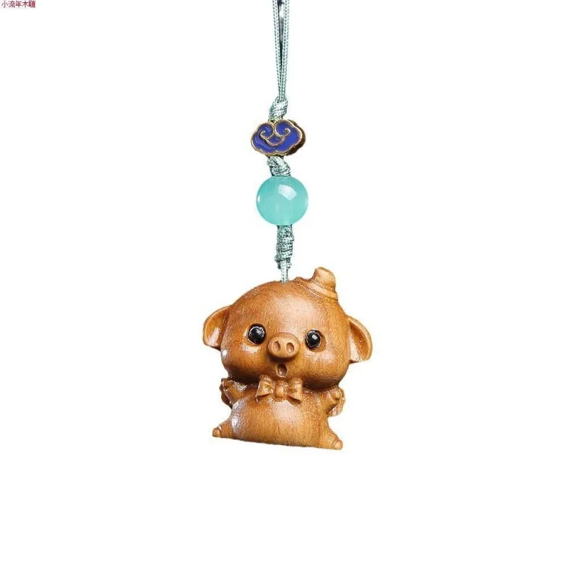 Pendentif sculpté en bois de santal vert, animal gardien du zodiaque, pelleteuse, animal mignon, breloque pour téléphone portable, pendentif SR pour couple