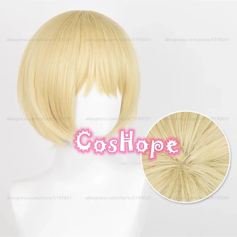 Armin Arlert Cosplay Wig 30cm Short Bob Wig Light Golden Wig Cosplay Anime Cosplay Wigs Heat Resistant Synthetic Wigs