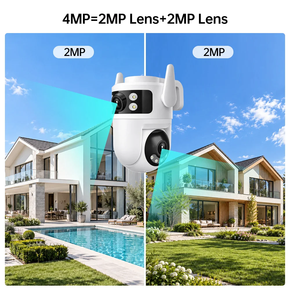 Techage Dual Lens PTZ IP Camera Outdoor HD WiFi Security Camera Auto Tracking Human Detection Wirelss CCTV Surveillance Camera