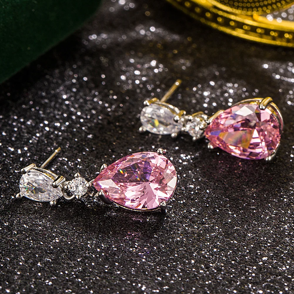 

Water Drop Earrings for Woman Fashion Gemstone Jewelry Anniversary Gift 1.9ct Pear Created Pink Sapphire 925 Sterling Silver
