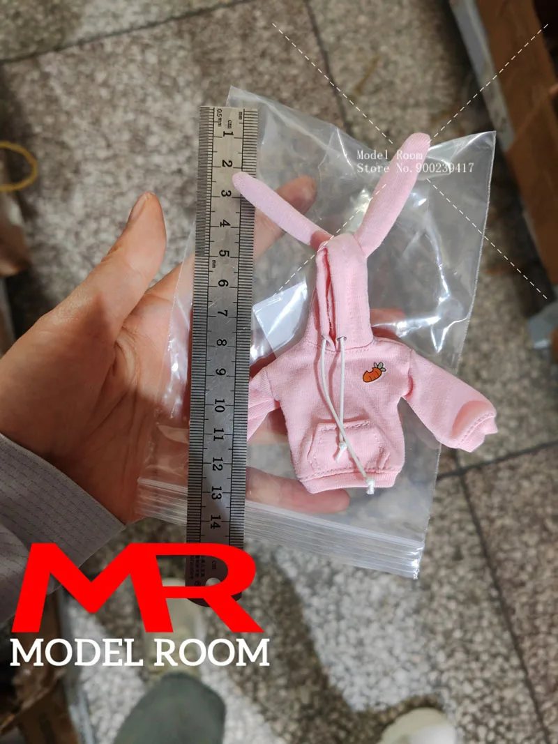 Escala 1/12 lindas orelhas de coelho moletons rosa roupas superiores modelo adequado para bonecos de corpo de figura de ação de soldado de 6 ''