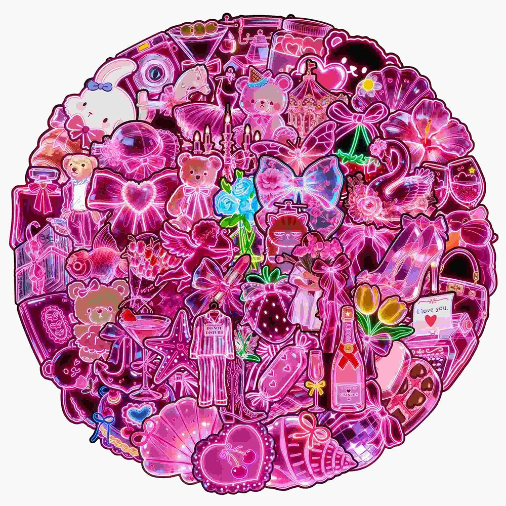 10/30/60 Stück Neon-Stil Rosa Cartoon Ästhetische Aufkleber Wasserdicht Dekorative Handyhülle Laptop Scrapbooking Coole Aufkleber Geschenke