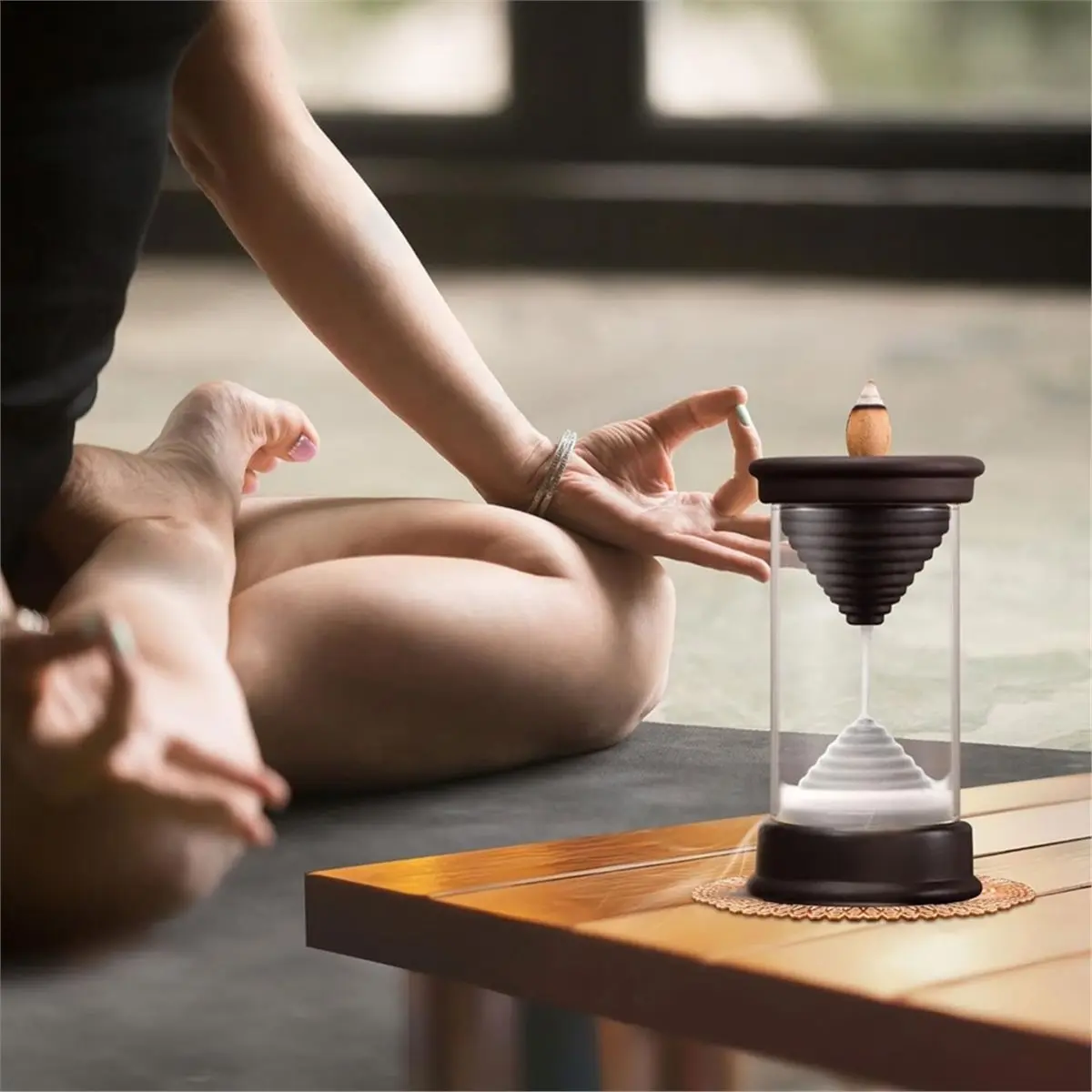 Hourglass Backflow Incense Burner Holder Bracket Incense Cones for Yoga Home Decoration